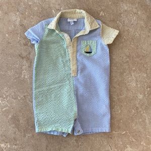 Crown & Ivy Baby Boy Spring sear sucker Pastel Romper